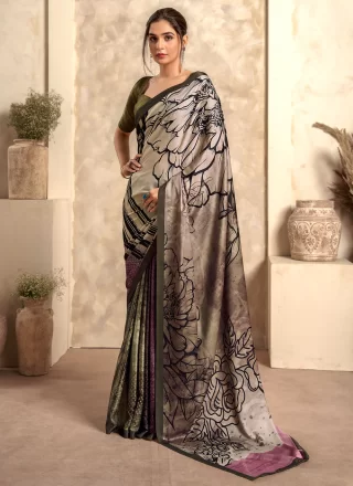 Multi Colour Satin Silk Trendy Saree with