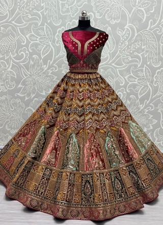 Multi Colour Sequins Velvet Lehenga Choli