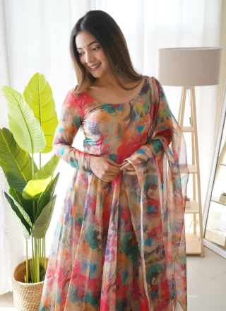 Multi Colour Silk Ceremonial Readymade Anarkali Salwar Suit