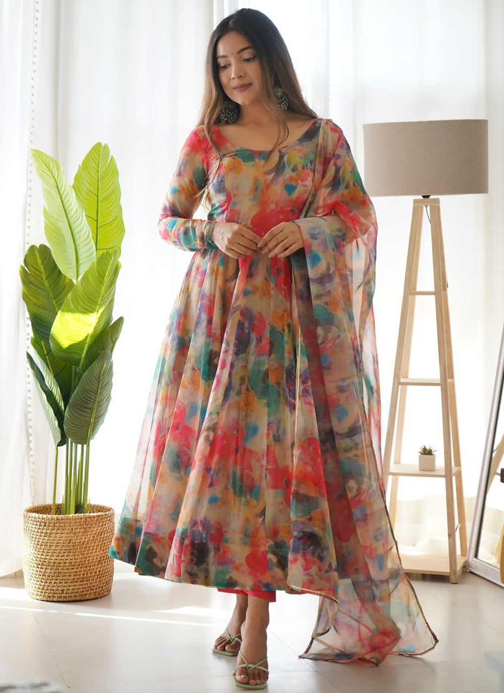 Multi Colour Silk Ceremonial Readymade Anarkali Salwar Suit