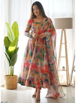 Multi Colour Silk Ceremonial Readymade Anarkali Salwar Suit