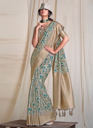 Multi Colour Silk Digital Print Work Designer Sari