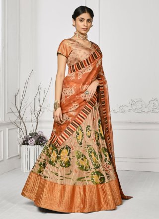 Multi Colour Silk Lehenga Choli with Print Work for Ceremonial