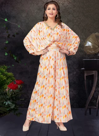 Multi Colour Silk Print Work Party Wear Kurti
