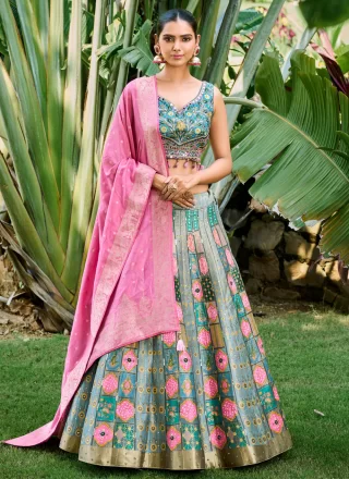 Multi Colour Silk Readymade Lehenga Choli with Embroidered and Hand Work