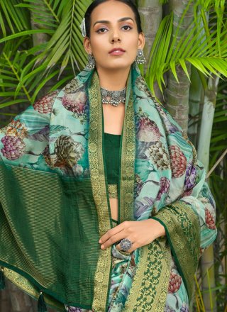 Multi Colour Silk Trendy Saree with Digital Print Work