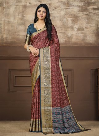 Multi Colour Digital Print Work Tussar Silk Classic Sari