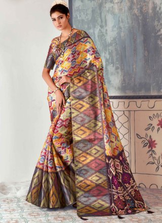 Tussar Silk Contemporary Sari In Multi Colour