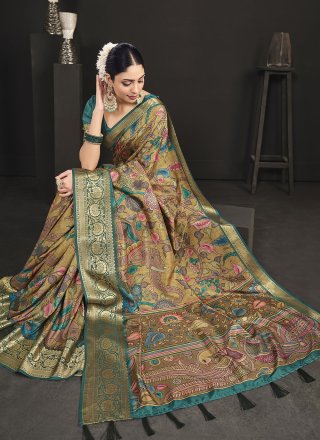 Multi Colour Tussar Silk Designer Saree with