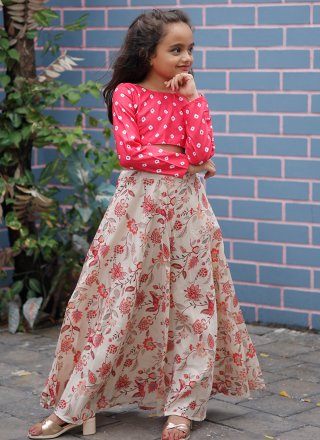 Multi Colour Tussar Silk Digital Print Readymade Lehenga Choli