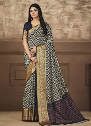 Multi Colour Tussar Silk Digital Print Work Classic for Ceremonial