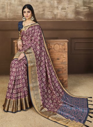 Multi Colour Digital Print Work Tussar Silk Contemporary Sari