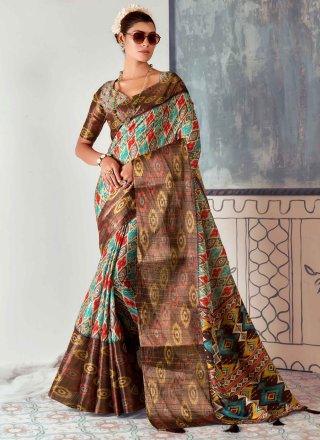 Multi Colour Tussar Silk Trendy Saree with