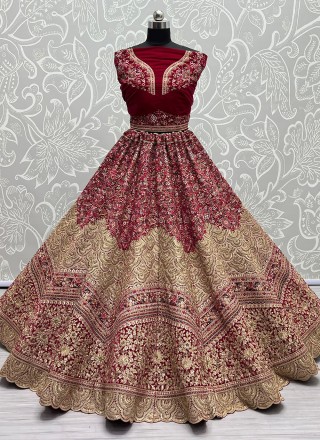 Multi Colour Velvet Bridal Designer Lehenga Choli