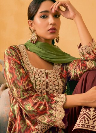 Multi Colour Velvet Digital Print and Embroidered Work Pakistani Salwar Suit for Ceremonial
