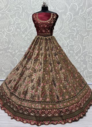Multi Colour Velvet Dori, Embroidered, Sequins and Thread Work Lehenga Choli
