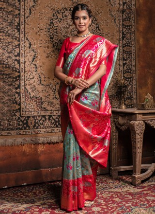 Multi Colour Weaving Party Contemporary Saree
