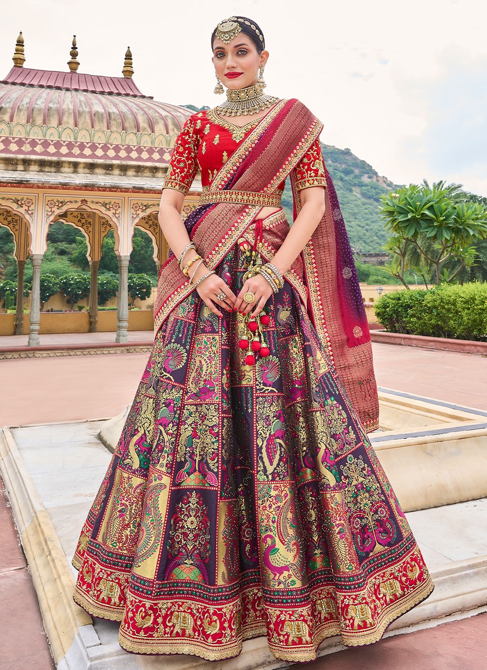 Shop Multi Colour Lace Wedding Lehenga Choli Online : 101671 -