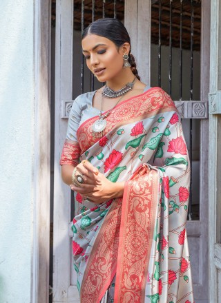 Multi Colour Woven Mehndi Saree