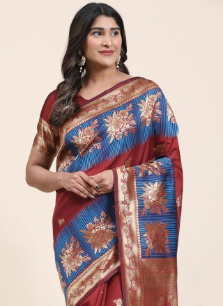 Multi Colour Zari Art Banarasi Silk Contemporary Style Saree