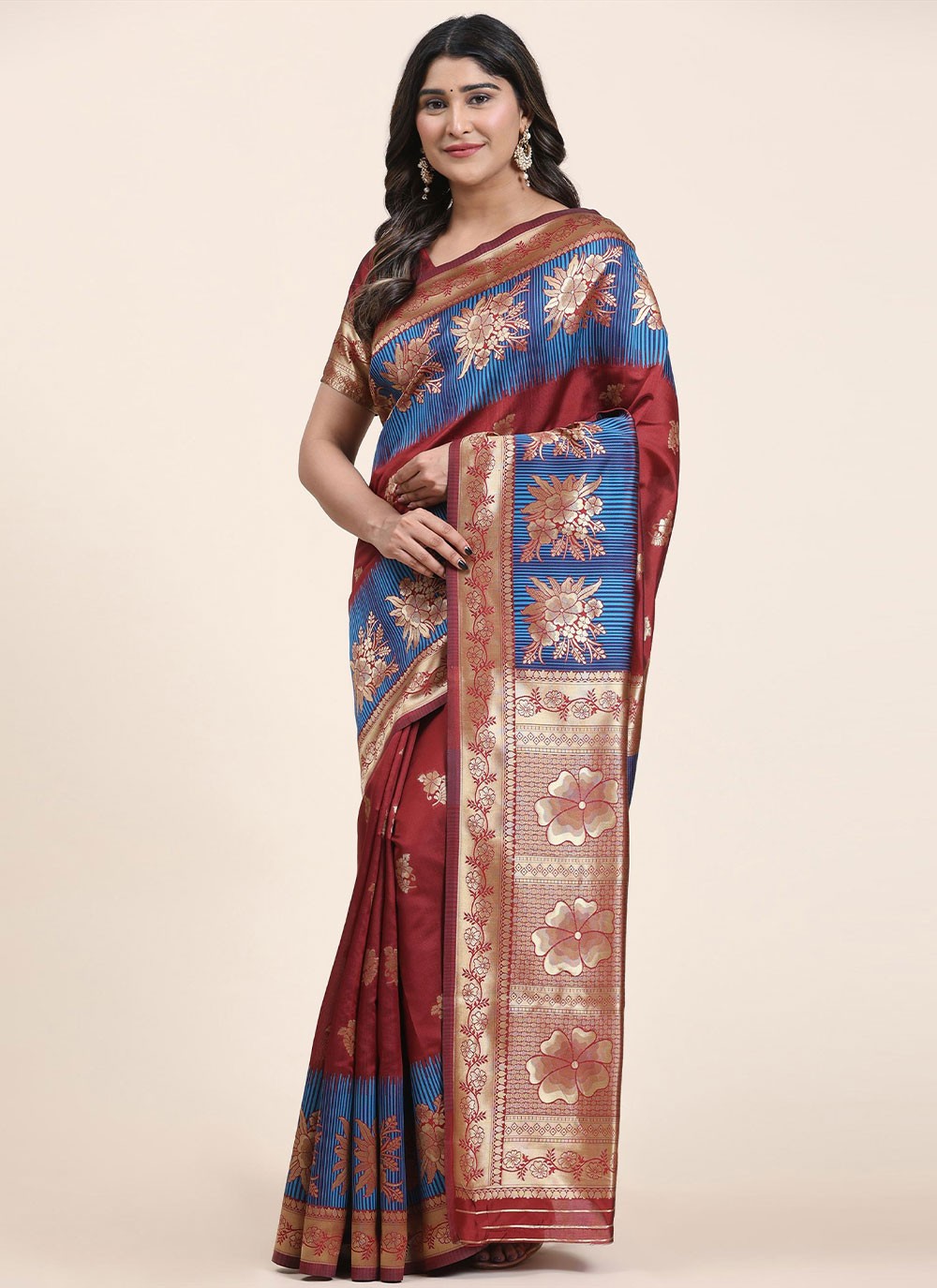 Creamy Cream zari Woven Paithani Silk Saree With Designer Red Blouse –  Bahuji - Online Fashion & Lifestyle Store