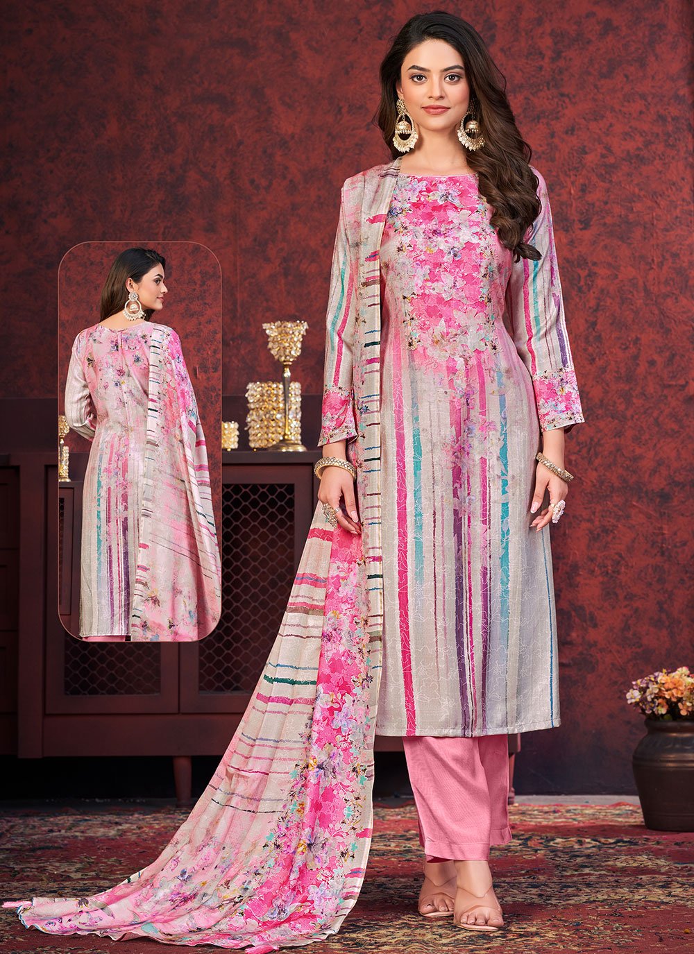 Muslin Digital Print Pink Designer Salwar Suit