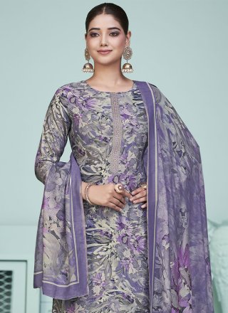 Muslin Salwar Suit In Purple