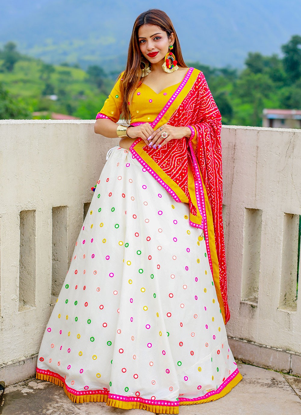 Buy Women's Semi-stitched Embroidered Net Lehenga Choli with Dupatta set ( White to Red) Online at Best Prices in India - JioMart.