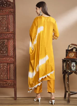Mustard Chinon Embroidered and Mirror Work Salwar Suit