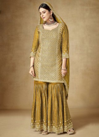 Mustard Chinon Readymade Salwar Suit with