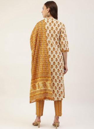 Mustard Cotton Print Work Salwar Suit