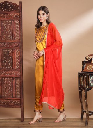 Mustard Cotton Silk Embroidered Work Readymade Salwar Suit