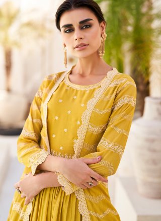 Mustard Embroidered Readymade Gown