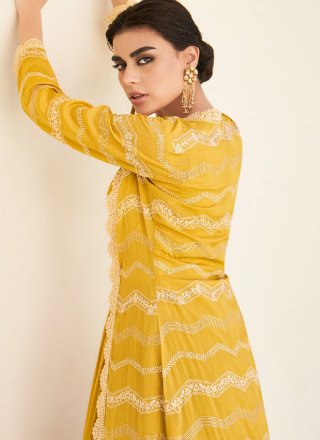 Mustard Embroidered Readymade Gown