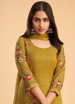 Mustard Georgette Thread Work Trendy Salwar Suit