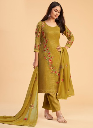 Mustard Georgette Thread Work Trendy Salwar Suit