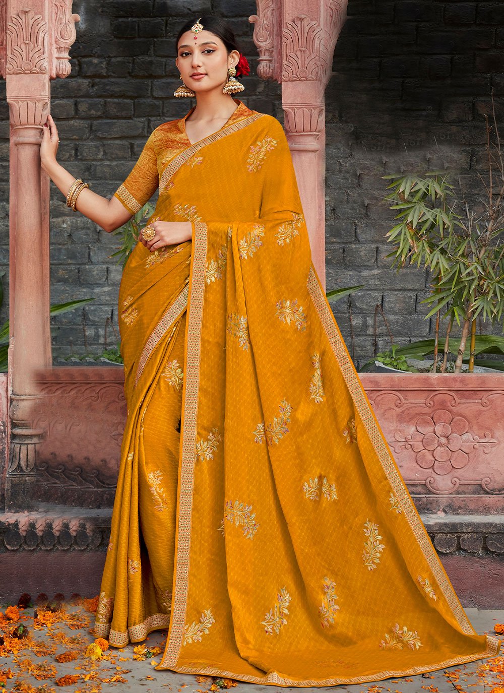 Shop Mustard Mehndi Contemporary Style Saree Online 248677
