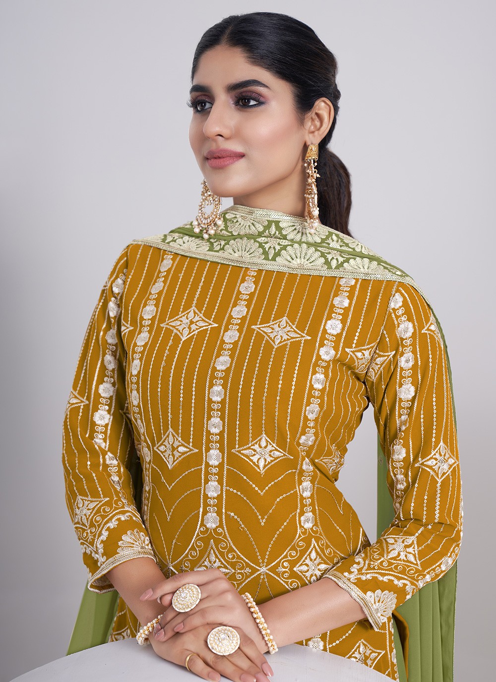 mustard mehndi sharara set 251100 3