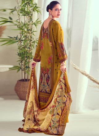 Mustard Muslin Pakistani Salwar Suit with Digital Print Work