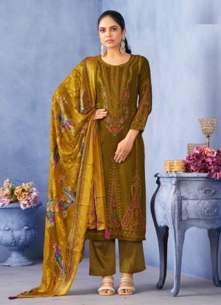 Mustard Pashmina Embroidered Designer Salwar Suit
