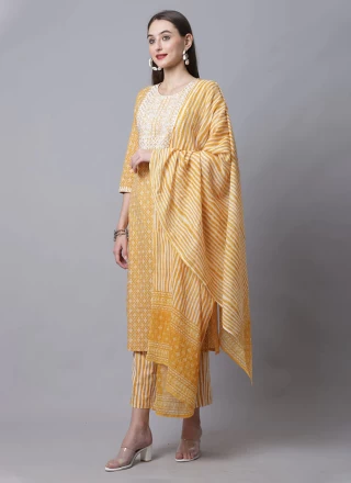 Mustard Printed Cotton Readymade Suit