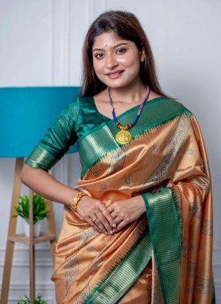 Mustard Silk Contemporary Sari with Bandhej Work