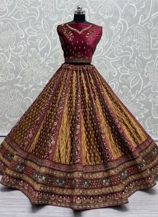 Mustard Velvet Dori, Embroidered, Sequins and Thread Work Lehenga Choli for Women