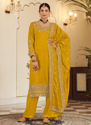 Mustard Vichitra Silk Party Pakistani Salwar Kameez