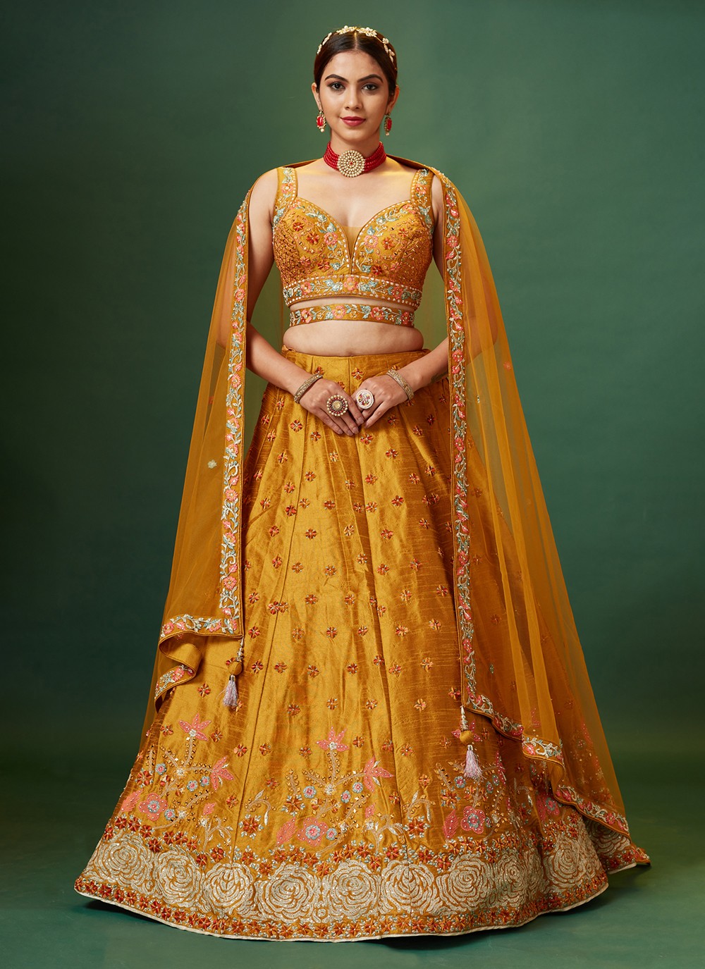 Shop Engagement Lehenga - Mustard Yellow Embroidery Designer Wedding Lehenga  Choli At Hatkay