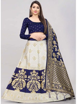 Navy Blue and Off White Jacquard Work Lehenga Choli