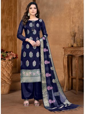 Navy Blue Banarasi Jacquard Festival Trendy Salwar Kameez