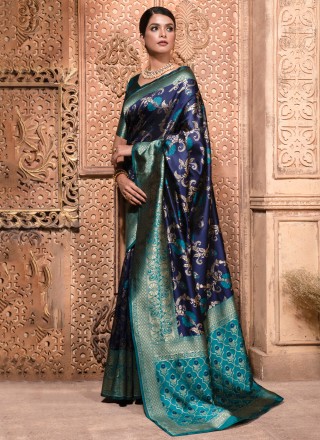 Navy Blue Banarasi Silk Weaving Classic Saree