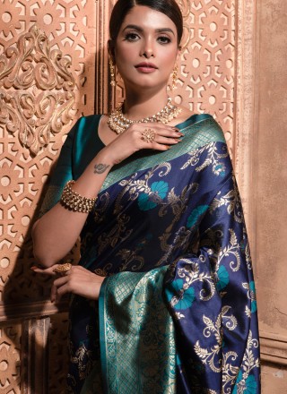 Navy Blue Banarasi Silk Weaving Classic Saree