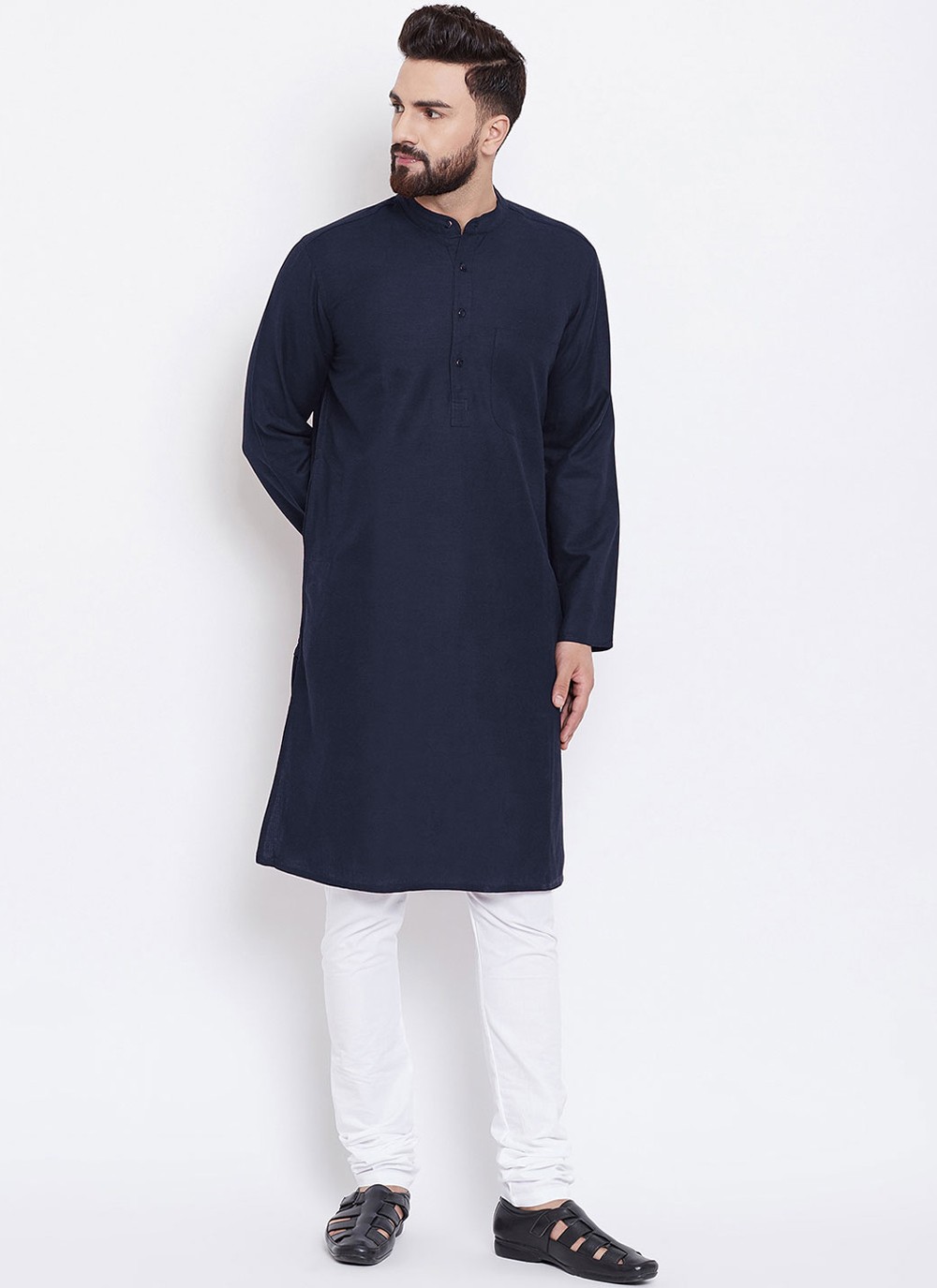 Navy blue kurta and best sale white pajama